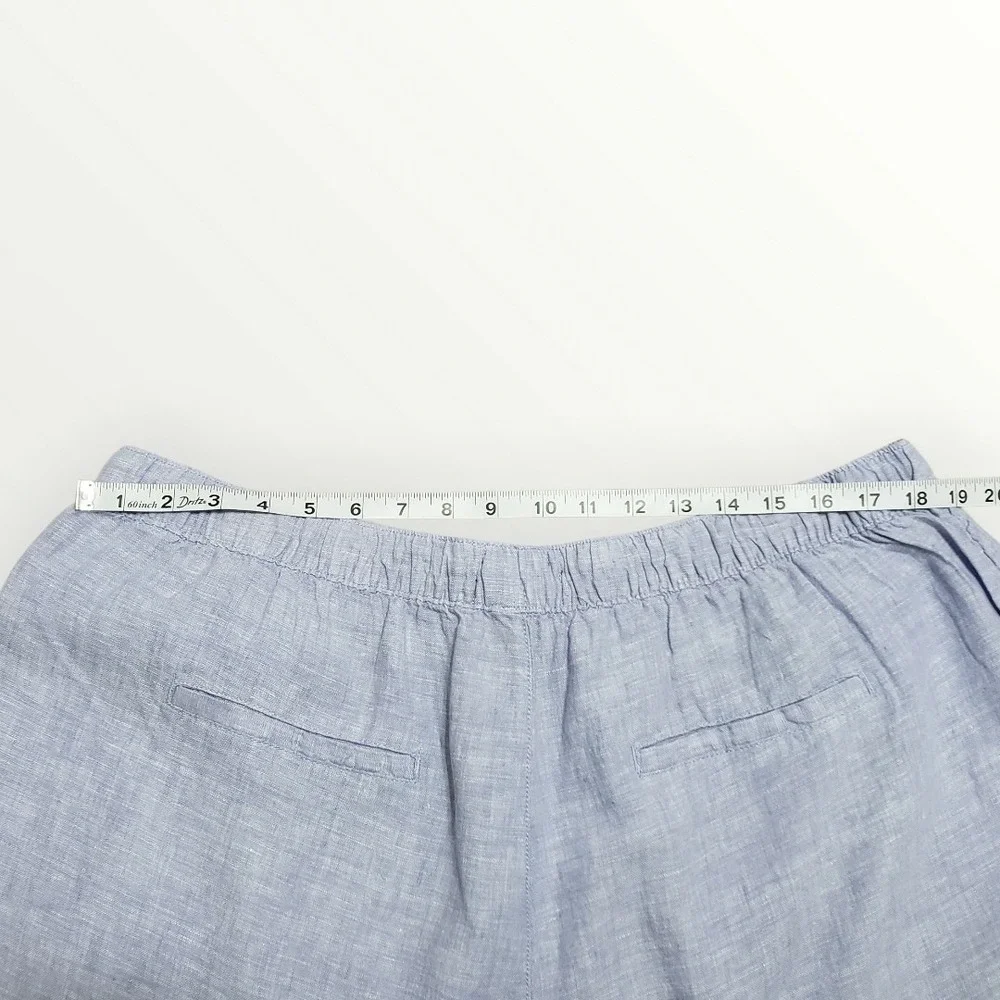 Tahari 100% Linen Shorts Womens 2X Chambray Blue Drawstring Waist‎ Plus Size